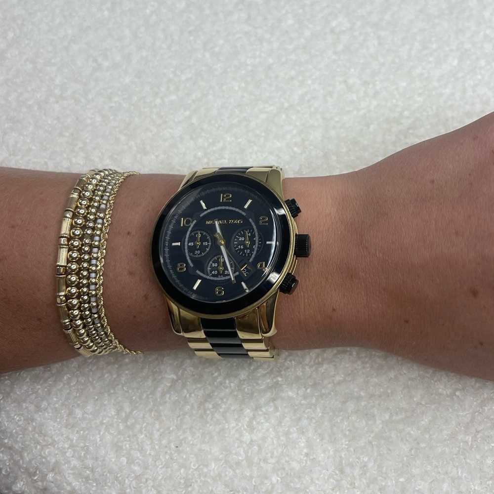 M2-8265 Runway Chronograph Black Dial Gold-Tone Watch - Men or Woman